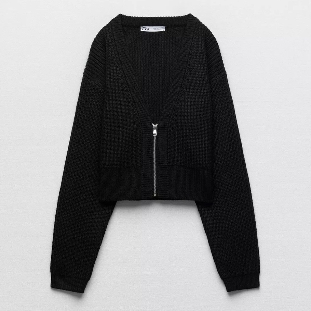 Zara Cropped Knit Zip Cardigan